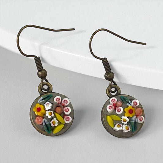 Small 12 mm Handmade Micro Mosaic dangle earrings – modern, handmade Jewelry with Hand-Cut Italian glass Murrini