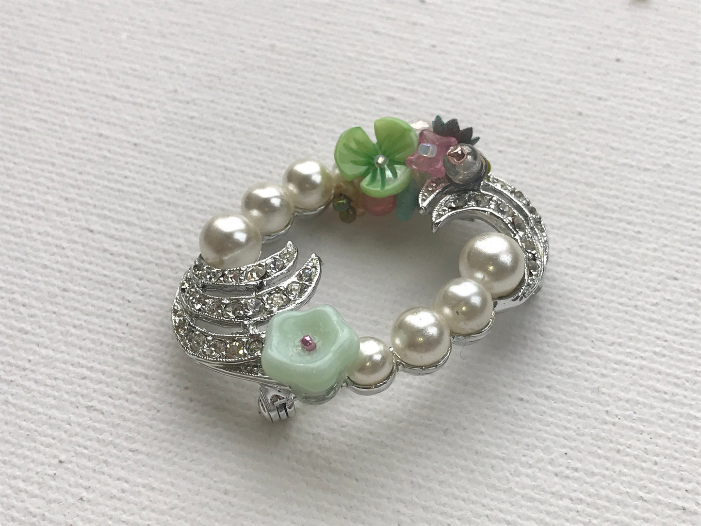 Revised, Modernized, Upcycled - hand made / hand painted one-of-a-kind mixed media beaded vintage wreath flower pin brooch