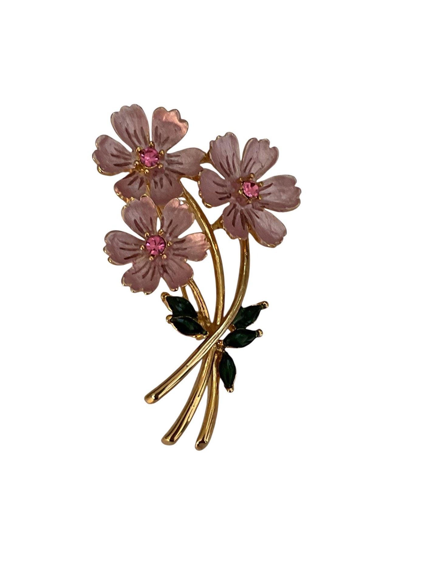 Vintage Pink Enamel Flower Pin – Pink Rhinestone Brooch, Retro Floral Jewelry, Collectible Costume Pin