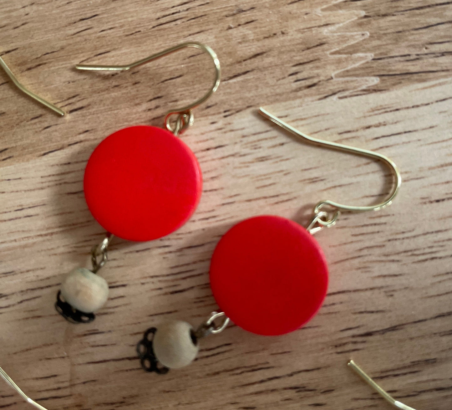 Colorful round wooden fun dangle earrings - your choice of color combos