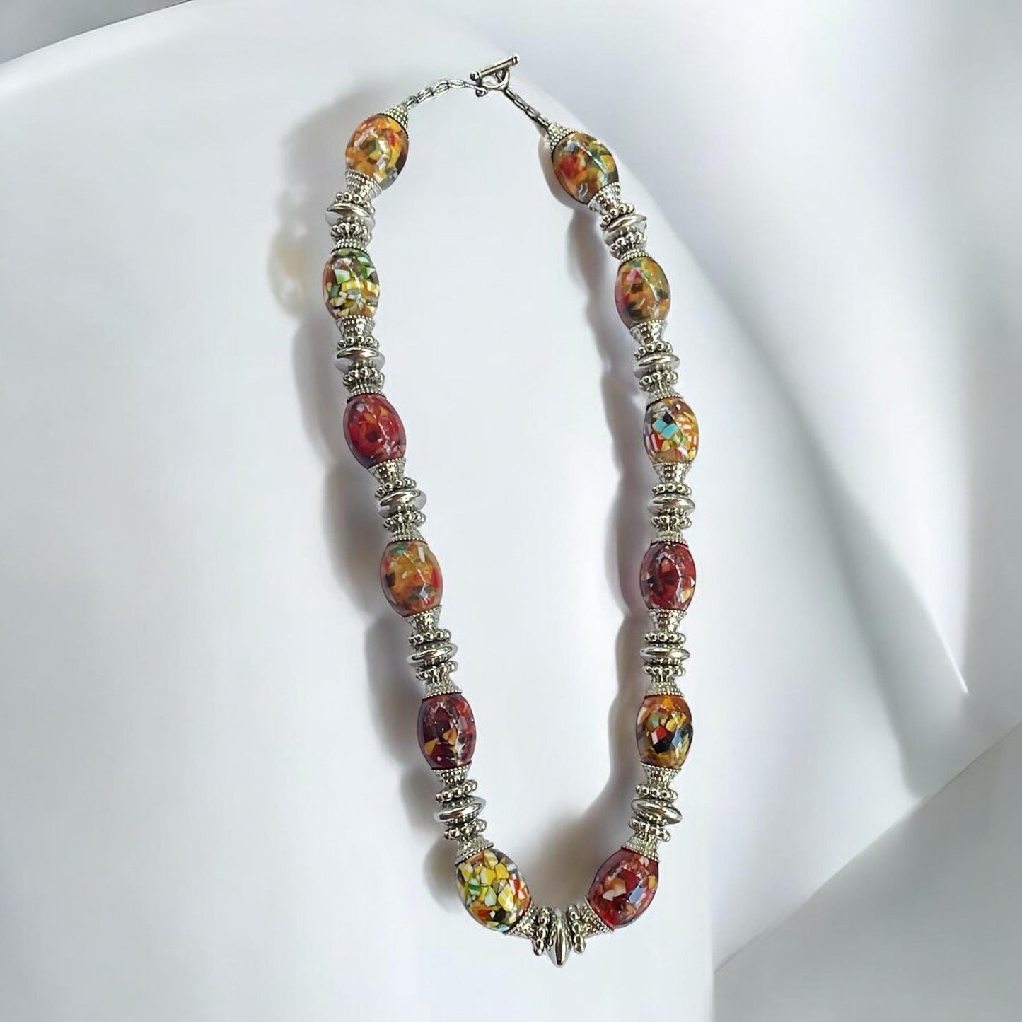 Unique Vintage Confetti Resin Beaded Necklace | Chunky Boho Statement Jewelry | Mosaic Look Beaded necklace | Pop art style Bold Necklace