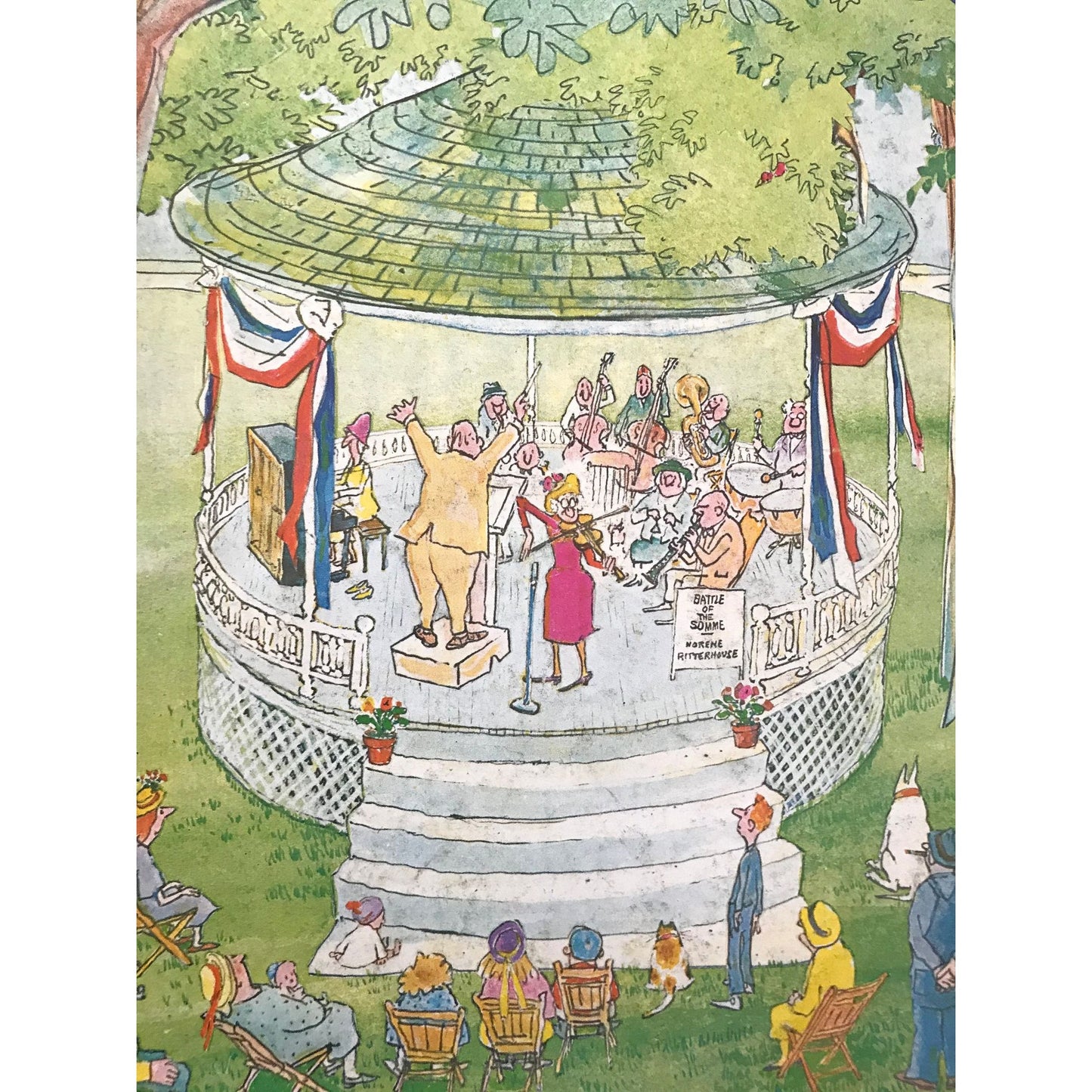 July 7, 1980 - The NEW YORKER Magazine vintage original cover - musicians playing at a gazebo