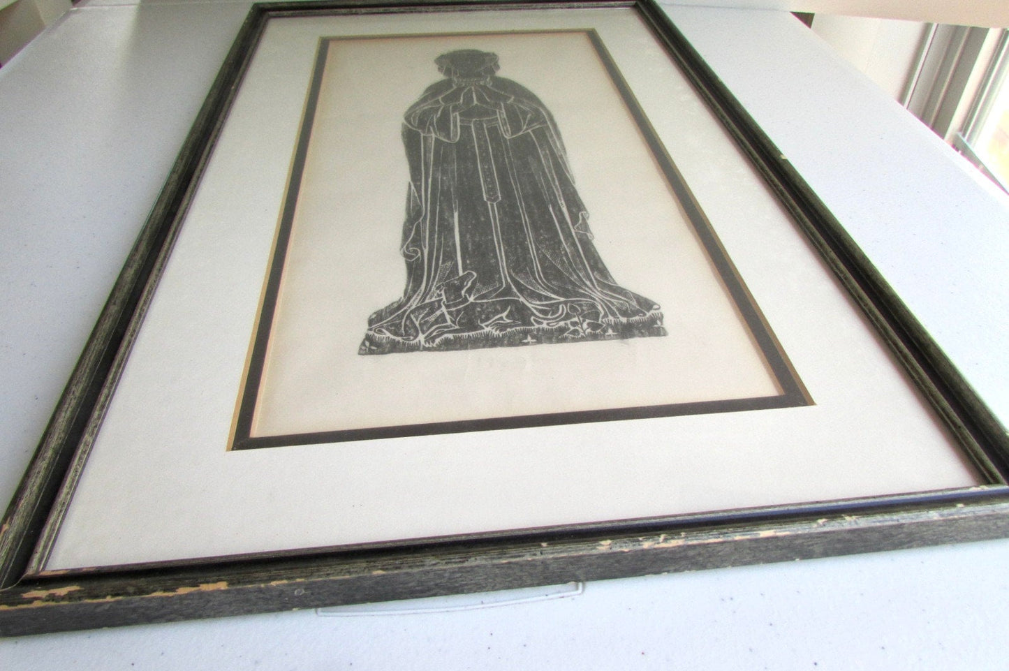 Medieval Brass Rubbing | Praying Female Figure Gothic Religious Art Print