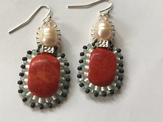 Handmade pearl and beadwork earrings