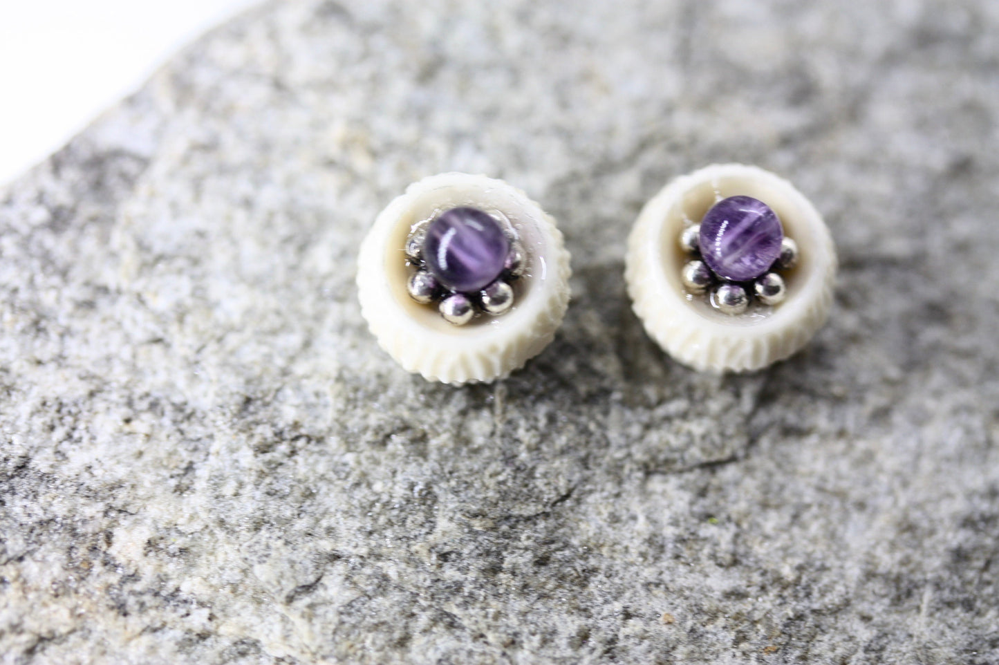 Tiny barely-there purple amethyst in silvertone minimalist stud earrings