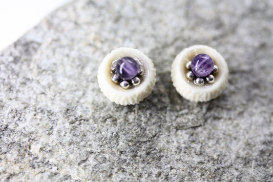 Tiny barely-there purple amethyst in silvertone minimalist stud earrings