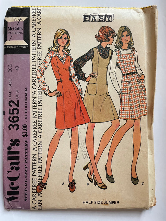 UNCUT Sewing Pattern - 1973 McCall's 3652 - Jumpers / dresses - sizes 12 - 24