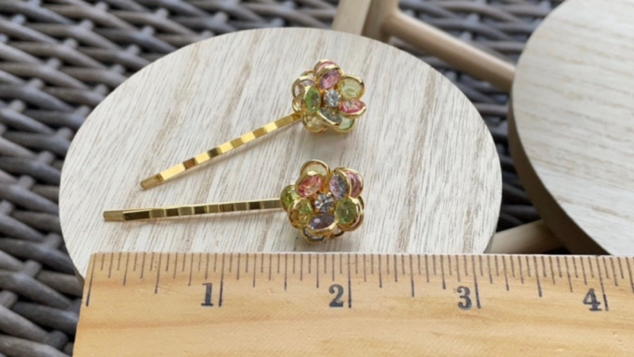 Stunning rhinestone and crystal floral hair pins, made with new and repurposed vintage elements - crystal flower hair accessories