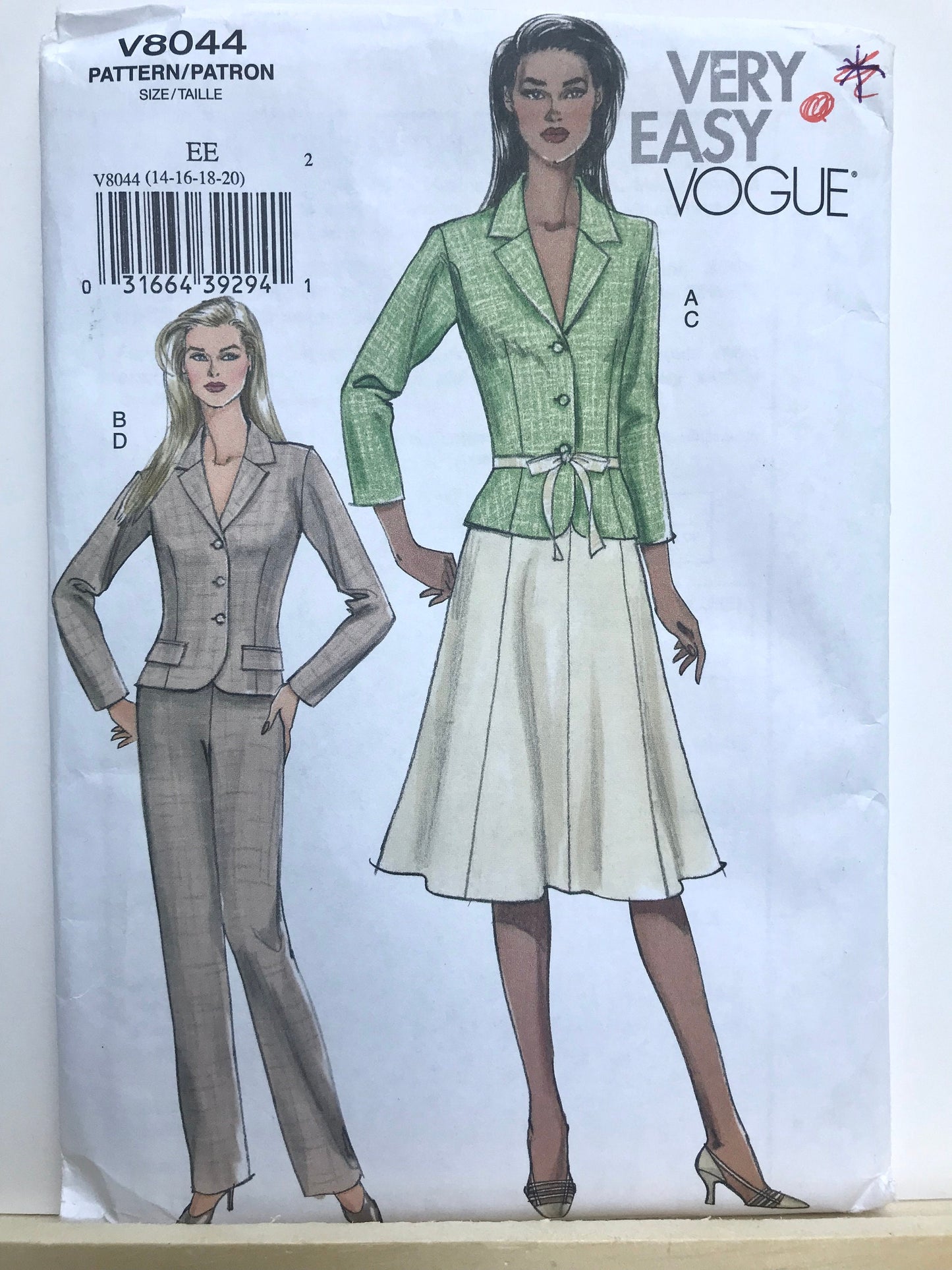 UNCUT Sewing Pattern - Very Easy Vogue Pattern V8044 - Jacket in Two Options, Flared Gored Skirt & Straight - Sizes 14-20 Leg Pants -