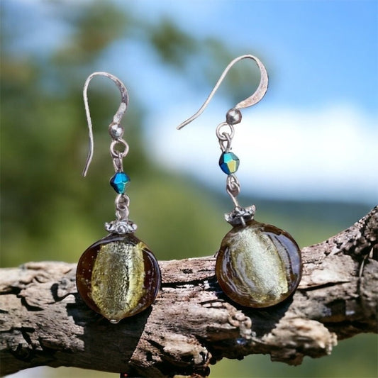 Vintage artisan glass and rhinestone drop earrings