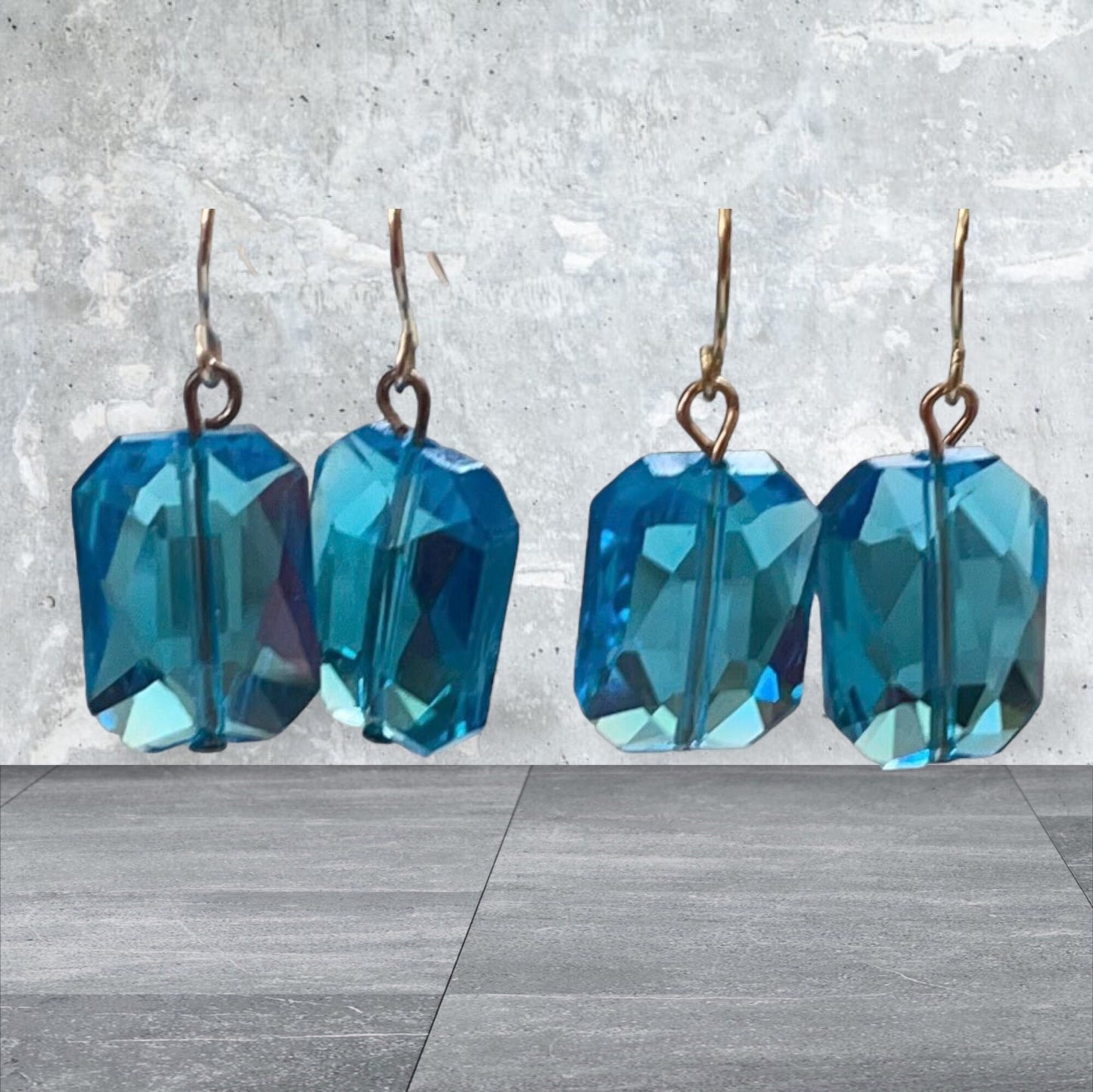 Simple blue faceted crystal drop earrings