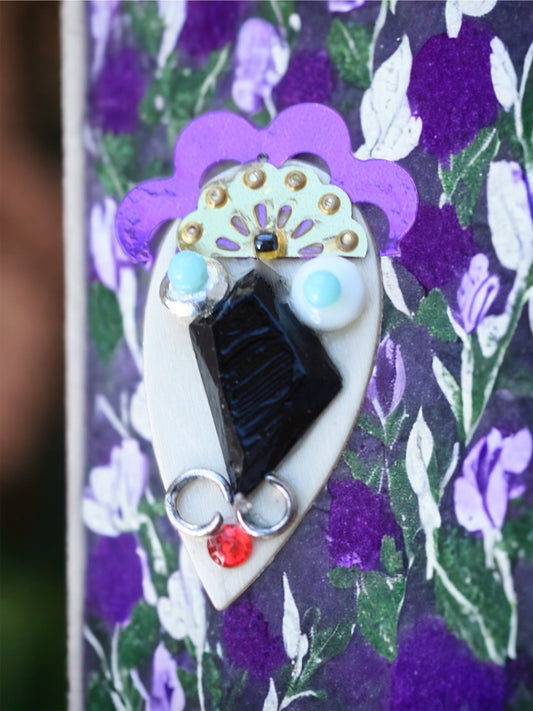 Meet "Antoinne" - Assemblage art / mixed media collage - magnet, pin, necklace pendant or Christmas ornament