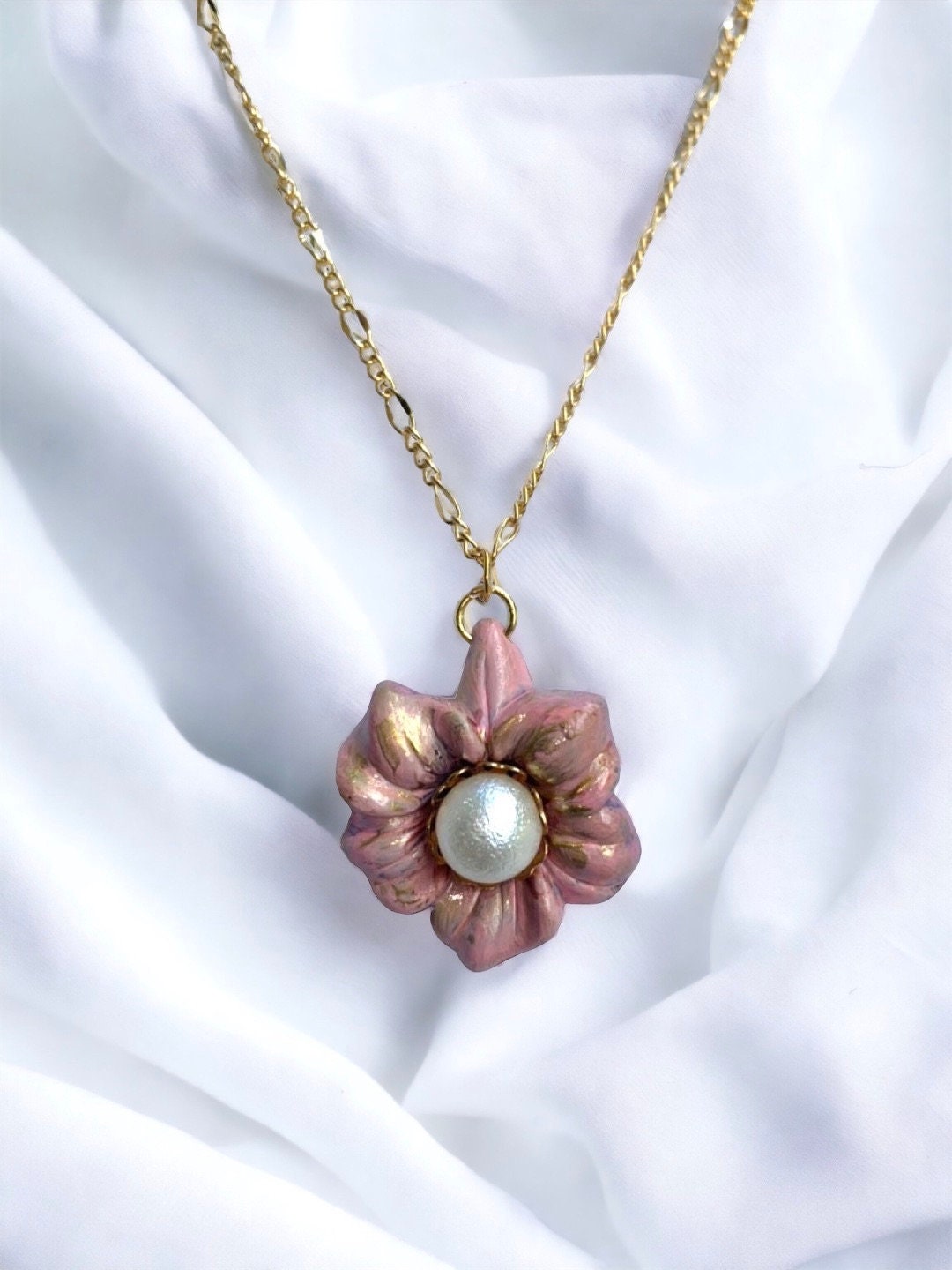 Flower necklace pendant with faux pearl - your choice of color