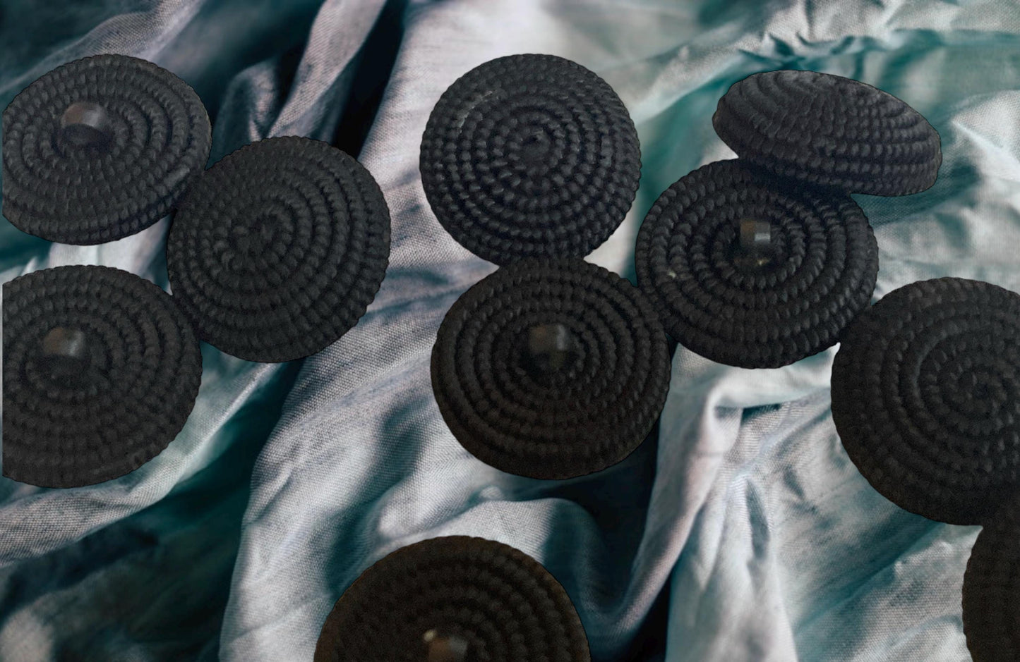 Black vintage sprial fabric Passementerie Antique Buttons