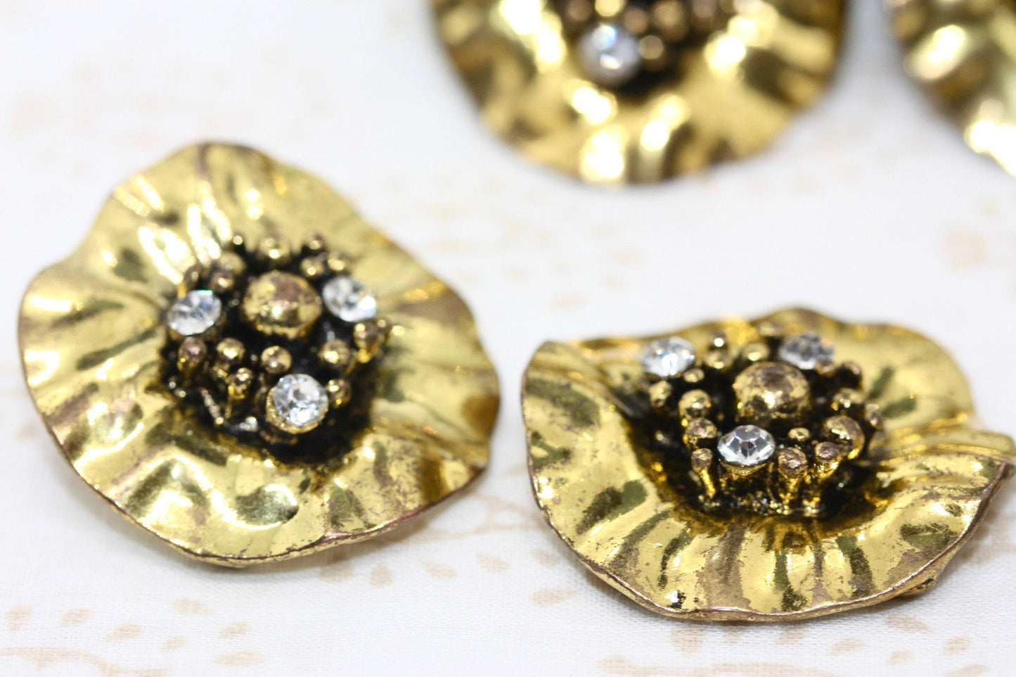 Goldtone and rhinestone earrings -made of vintage components combined with new findings