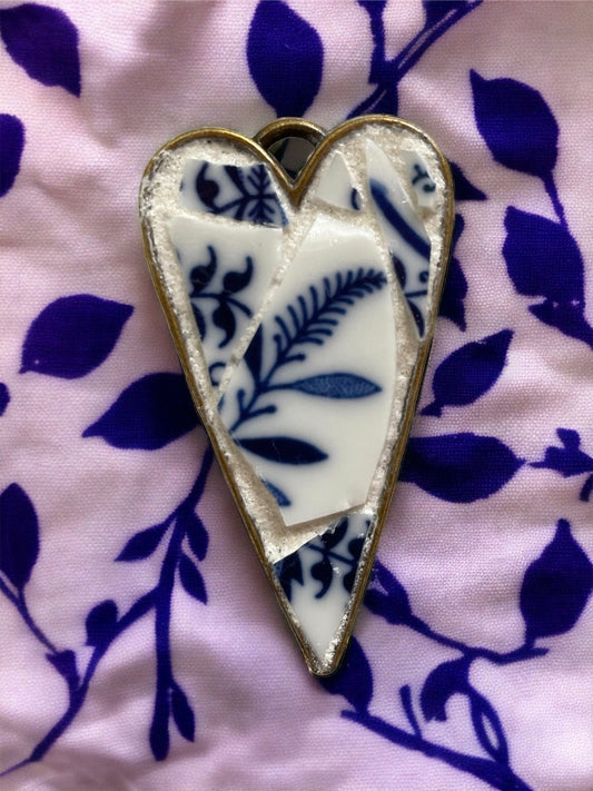 My handmade mosaic heart necklace - made from hand cut pieces of a broken vintage dish