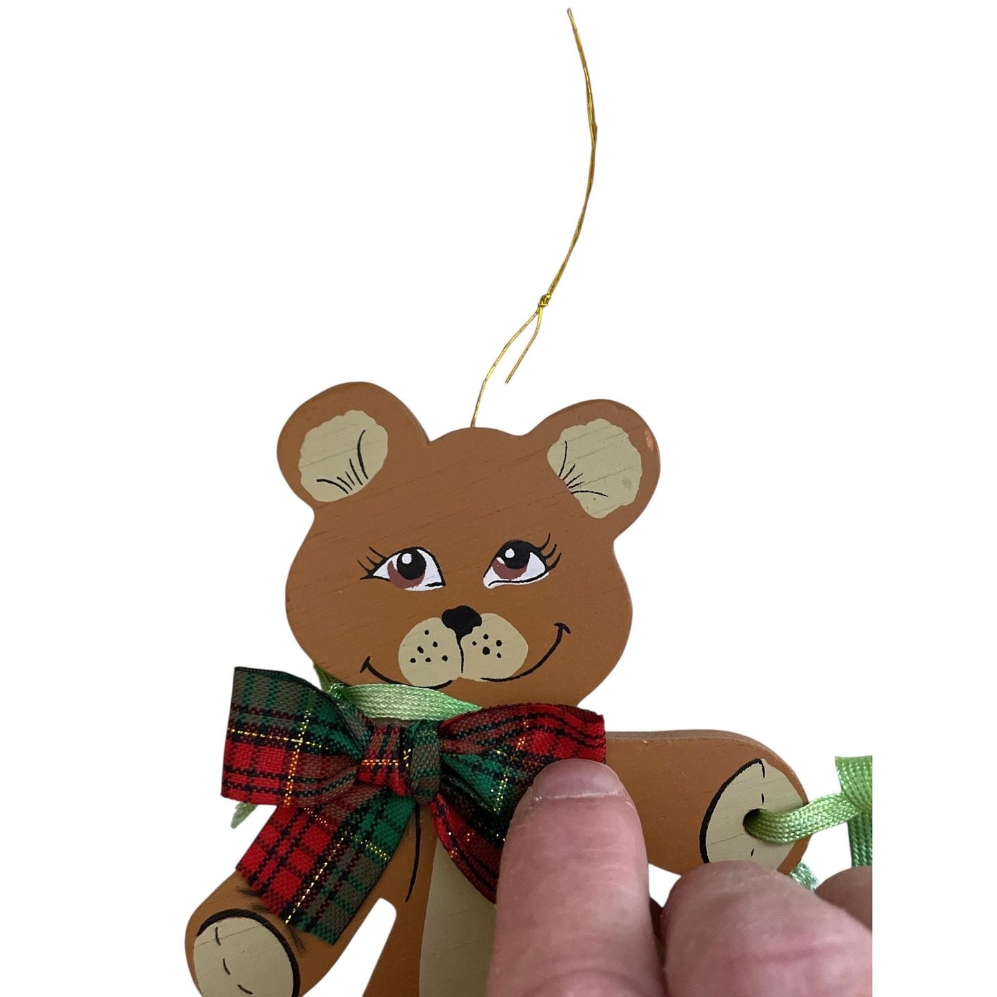Kurt S. Adler Wooden Teddy Bear Ornament – Vintage Christmas Bear with Plaid Bow & “Merry Christmas” Heart