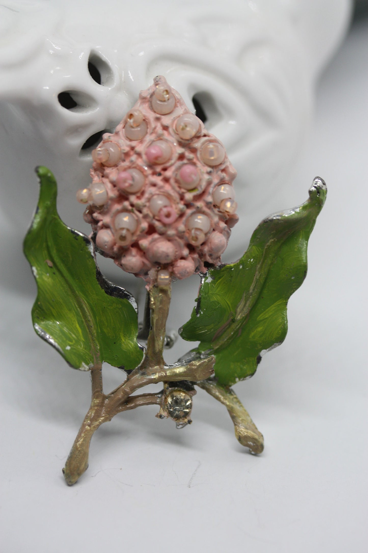 Revised, Modernized, large upcycled handpainted pin with intricate handmade beadwork