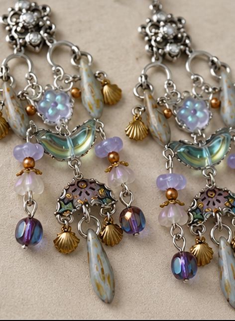 ONE OF A KIND Wearable Art Chandelier Earrings | Czech Glass, Vintage Rhinestones, Silk & Mixed Metal Statement Earrings