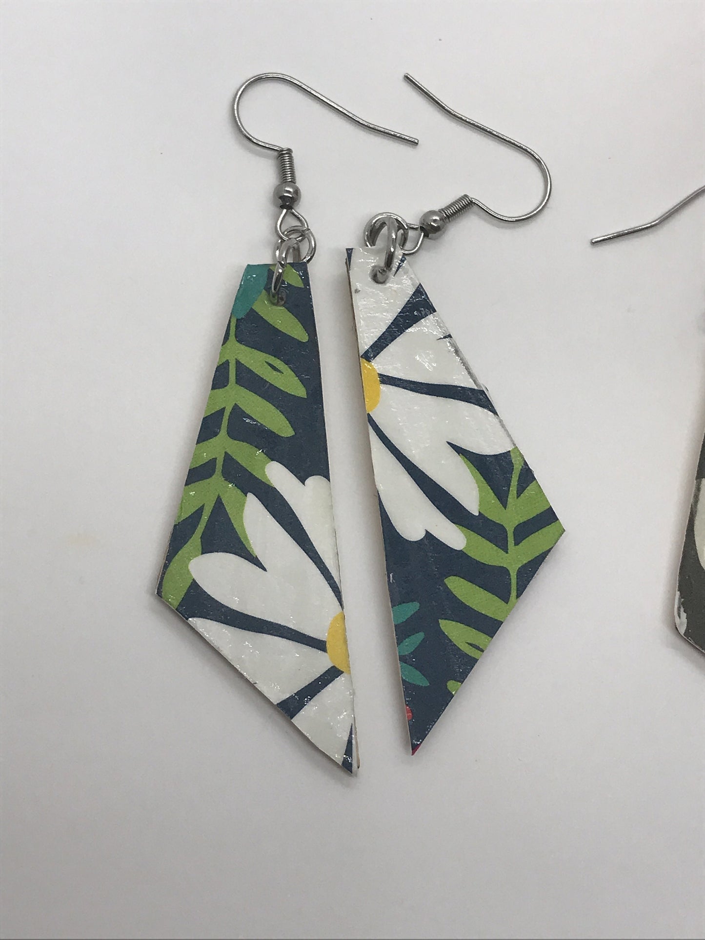 Unique handmade earrings - made of mixed materials - specialty paper, sealant and wood