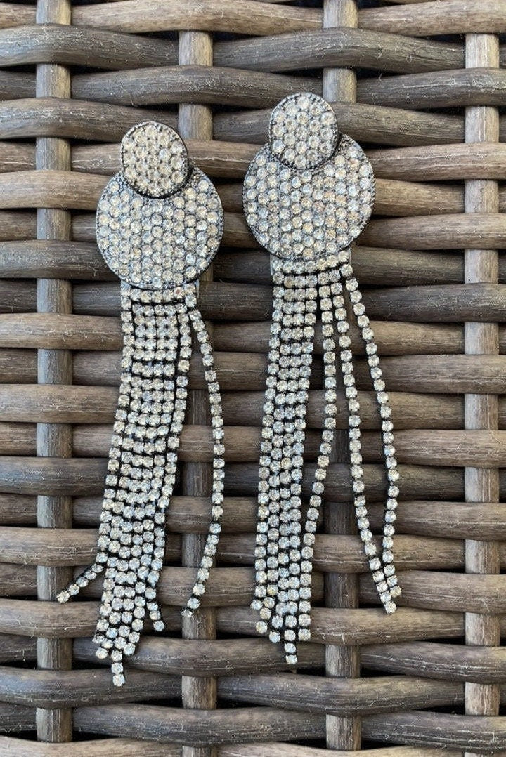 Stunning long all rhinestone vintage dangle earrings