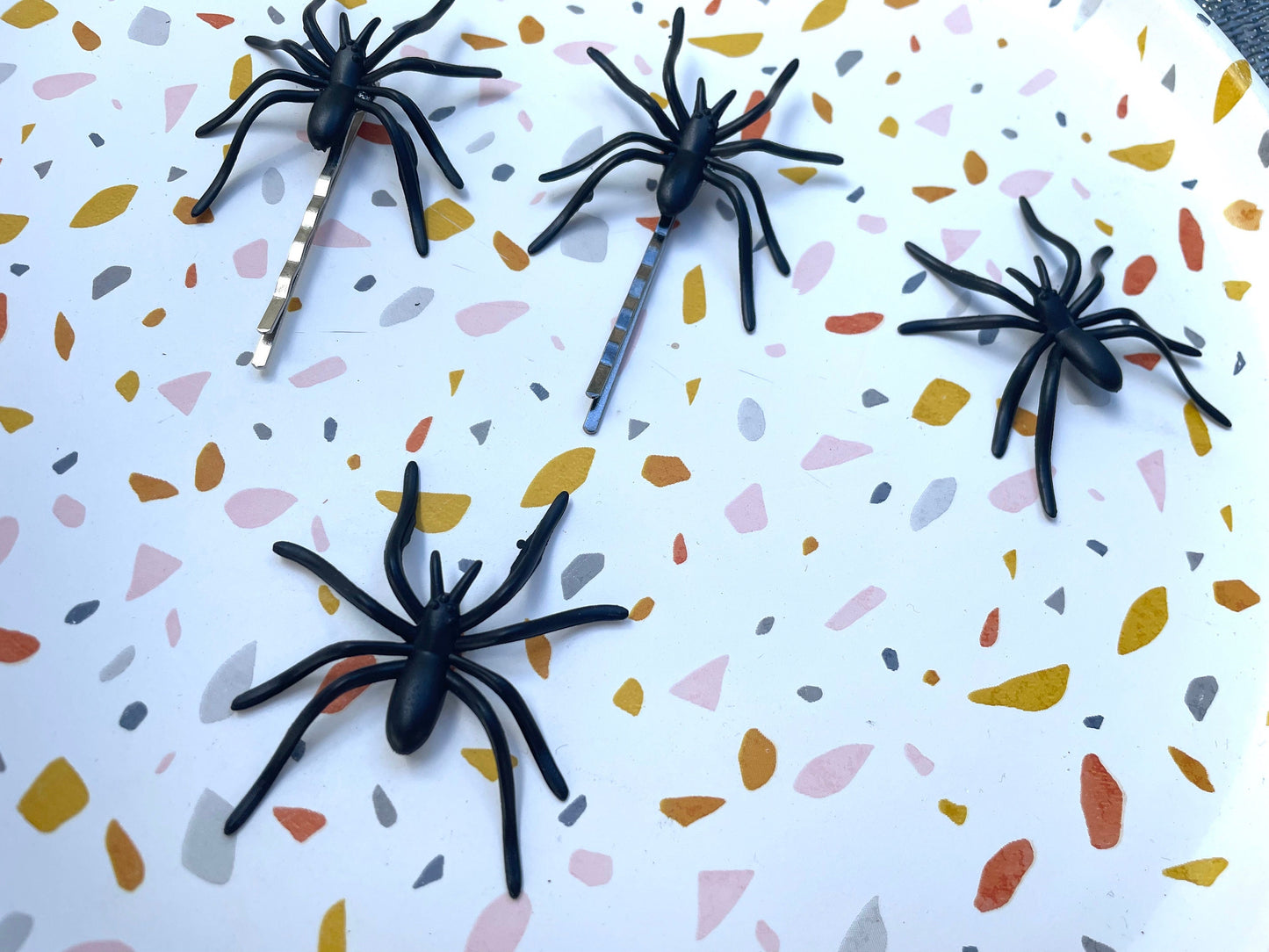 Pair of fun Halloween Black Spider hair pins - scary, spooky fun Halloween jewelry, costume, accessories