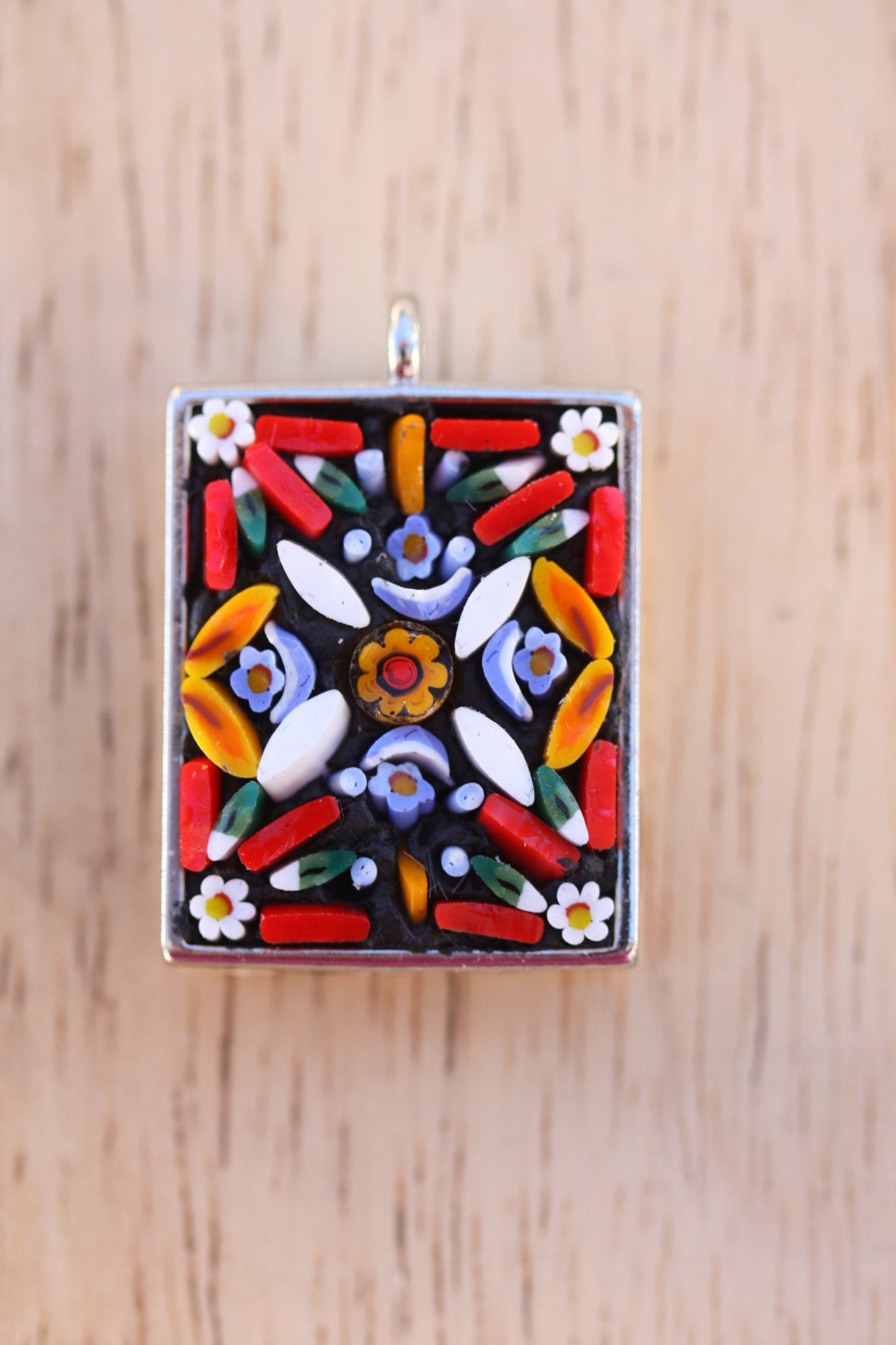 Handmade micro mosaic necklace - flower garden