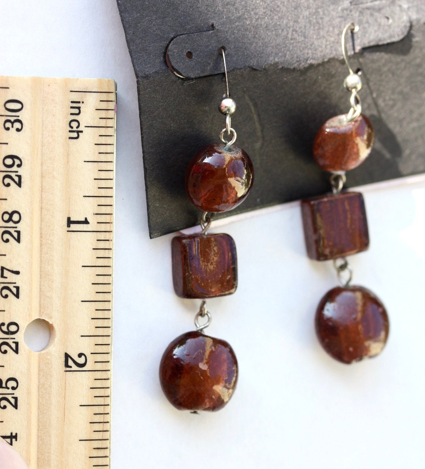 Birch Hill vintage square and circle brown glass dangle earrings