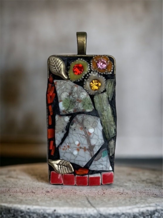 Micro mosaic collage necklace - with mixed materials