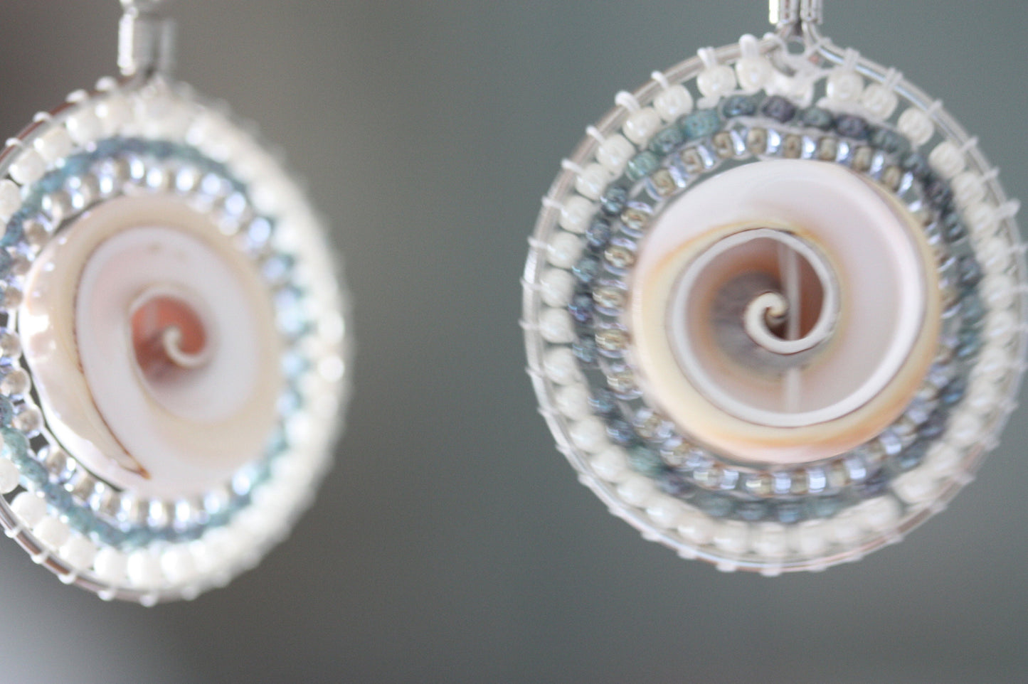 My own design - original beadwork earrings with shell center - made to order