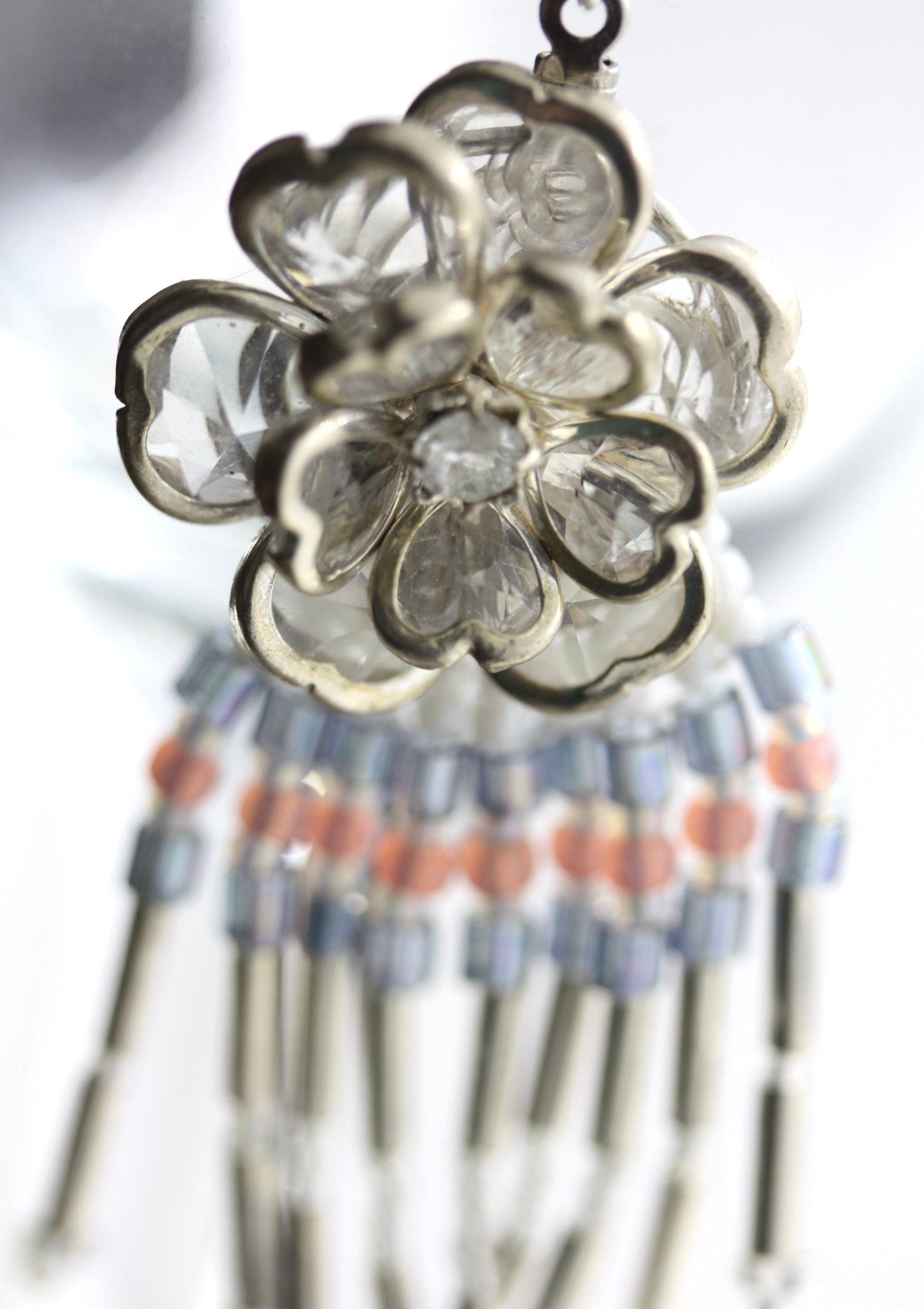 Hand beaded Native-American-Style stunning dangle beadwork earrings - with crystal flowers