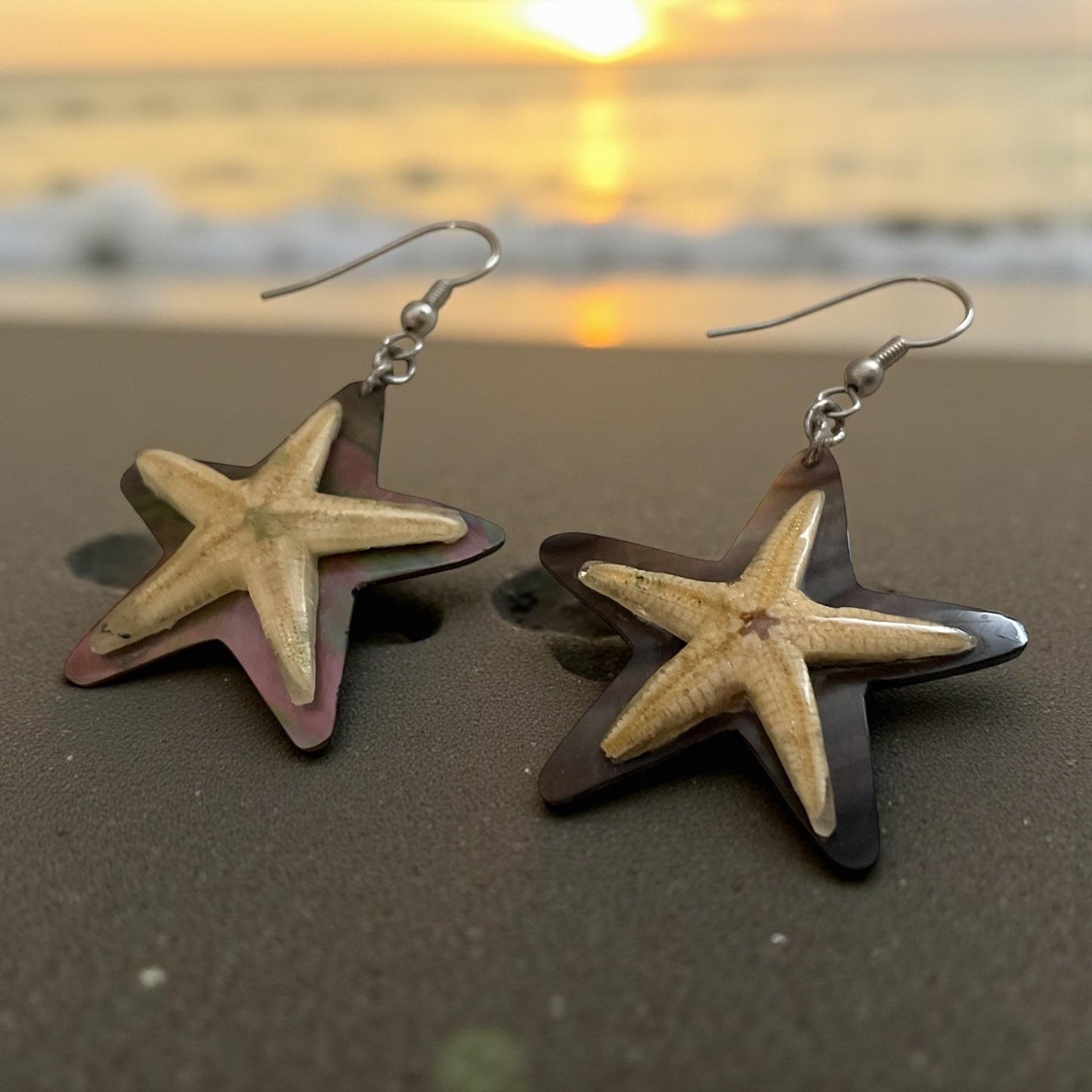 Vintage Starfish Earrings with Abalone Shell Backing – Unique Coastal Jewelry – Boho Chic Beach Earrings
