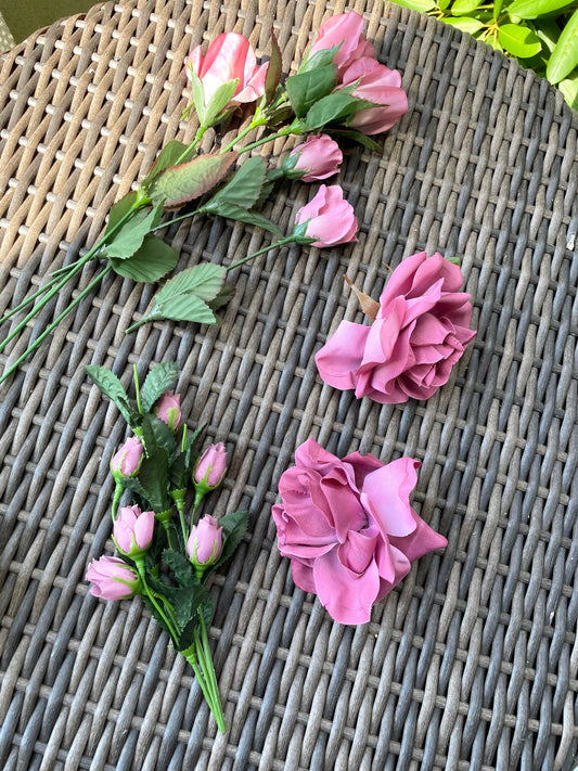 Lot of stunning mauve pink vintage faux flowers