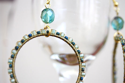 Beaded hoop earrings - shades of blue