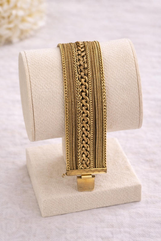 Vintage Gold Mesh Chain Bracelet, Wide Statement Bracelet, Textured Gold Tone Cuff, Chunky Vintage Bracelet, Retro Boho Jewelry