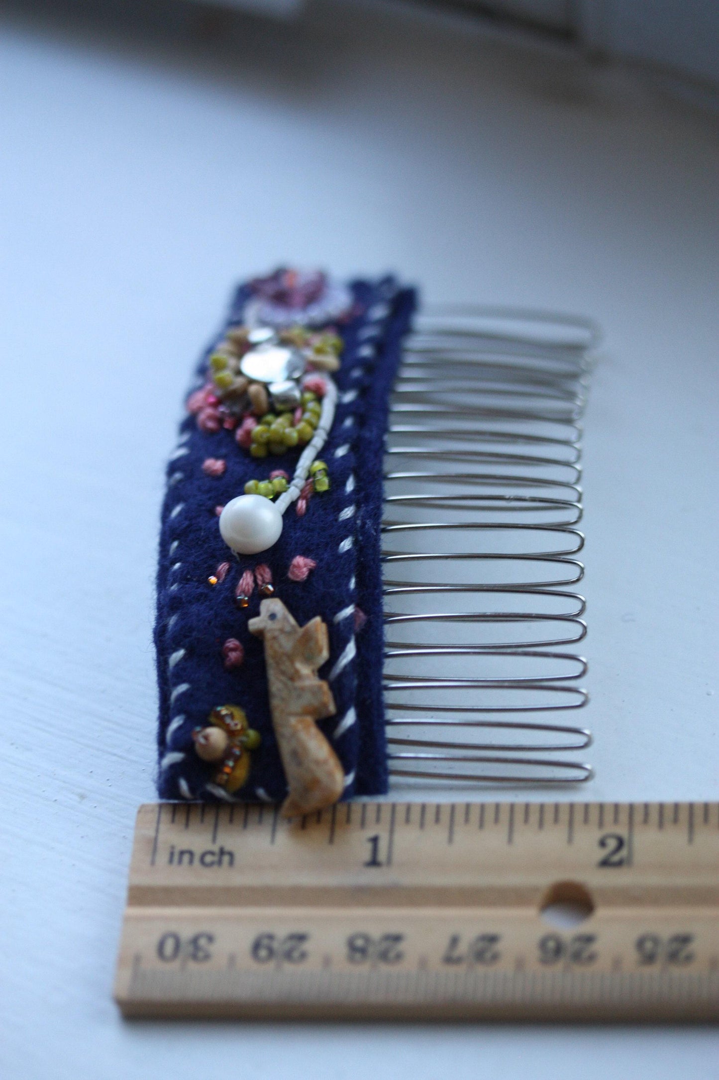 Handmade Beaded Hair Comb | Embroidered Fabric Hair Accessory | One of a Kind Artisan Hair Comb