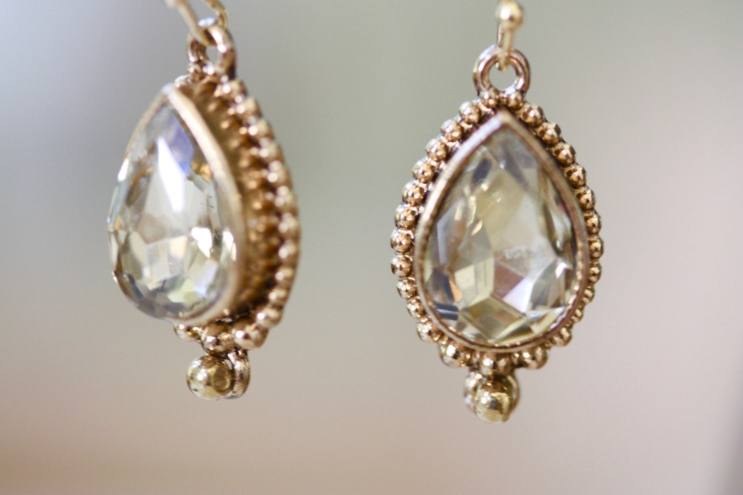 Stunning light goldtone faceted upcycled crystal  earrings - wedding jewelry, dressy earrings
