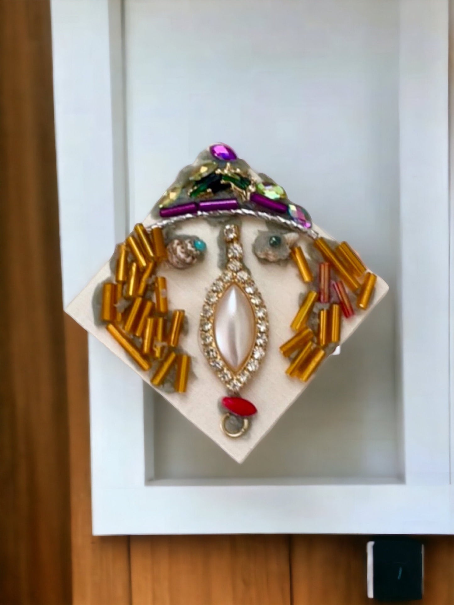 Meet "Rosemary" - Assemblage art / mixed media collage, mosaic - magnet, pin, necklace pendant or Christmas ornament