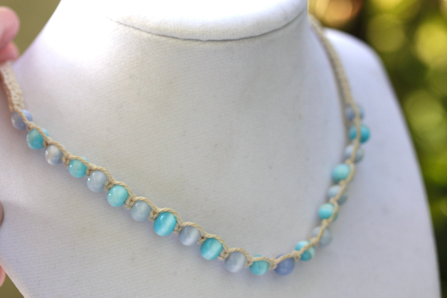 Shades of blue vintage macrame necklace
