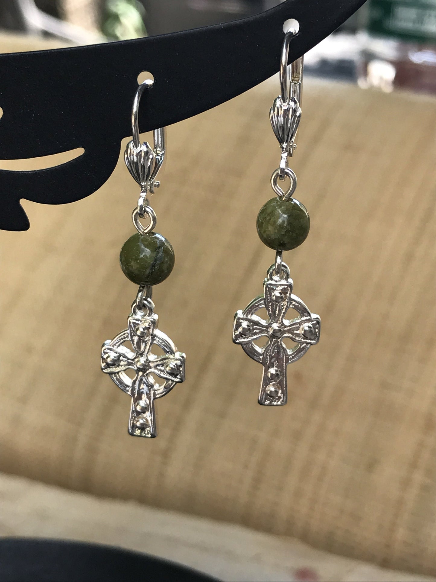 Stunning vintage cross and gemstone vintage dangle earrings