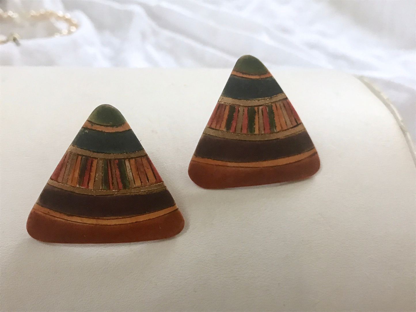 Vintage Ceramic clay triangular ethnic stud earrings