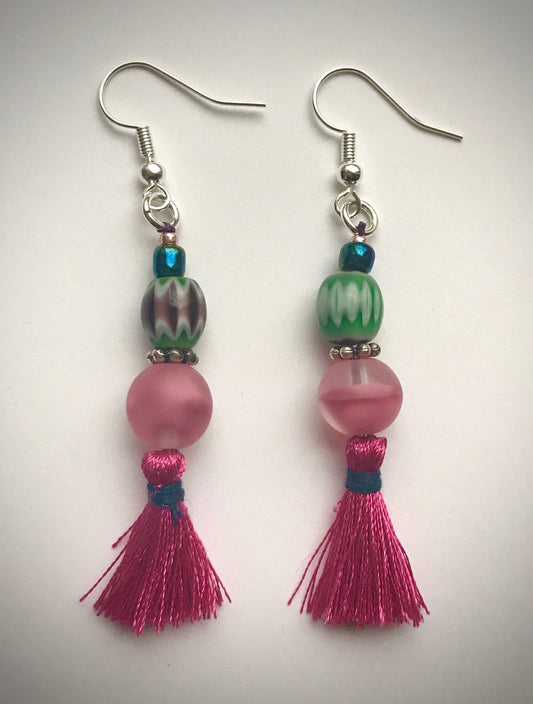My unique, one-of-a-kind handmade by me - FUN, Bohemian style tassel beaded drop earrings