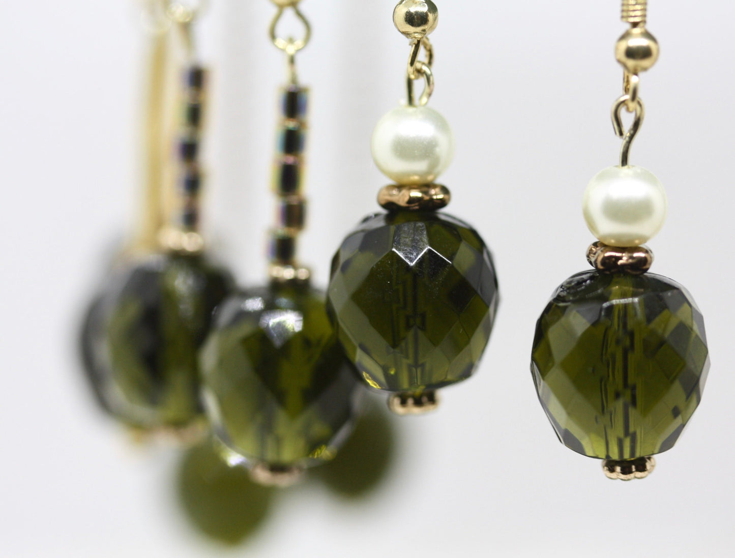 Your choice of faceted  green glass dangle earrings