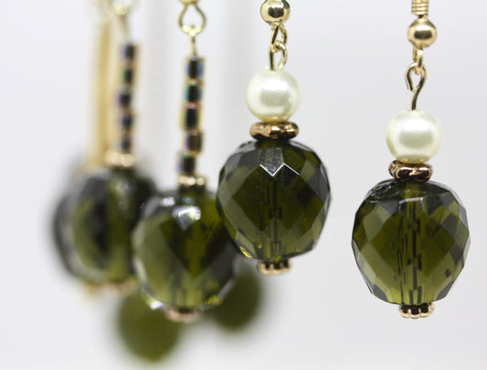 Your choice of faceted  green glass dangle earrings