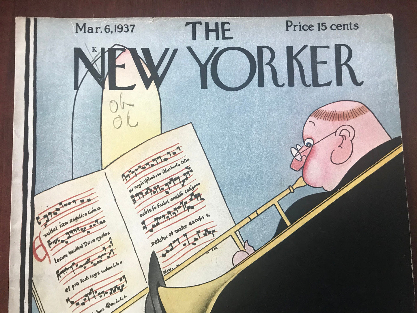 Very Rare - March 6, 1937 - The NEW YORKER Magazine original cover by Rea Irvin - musician - please read description