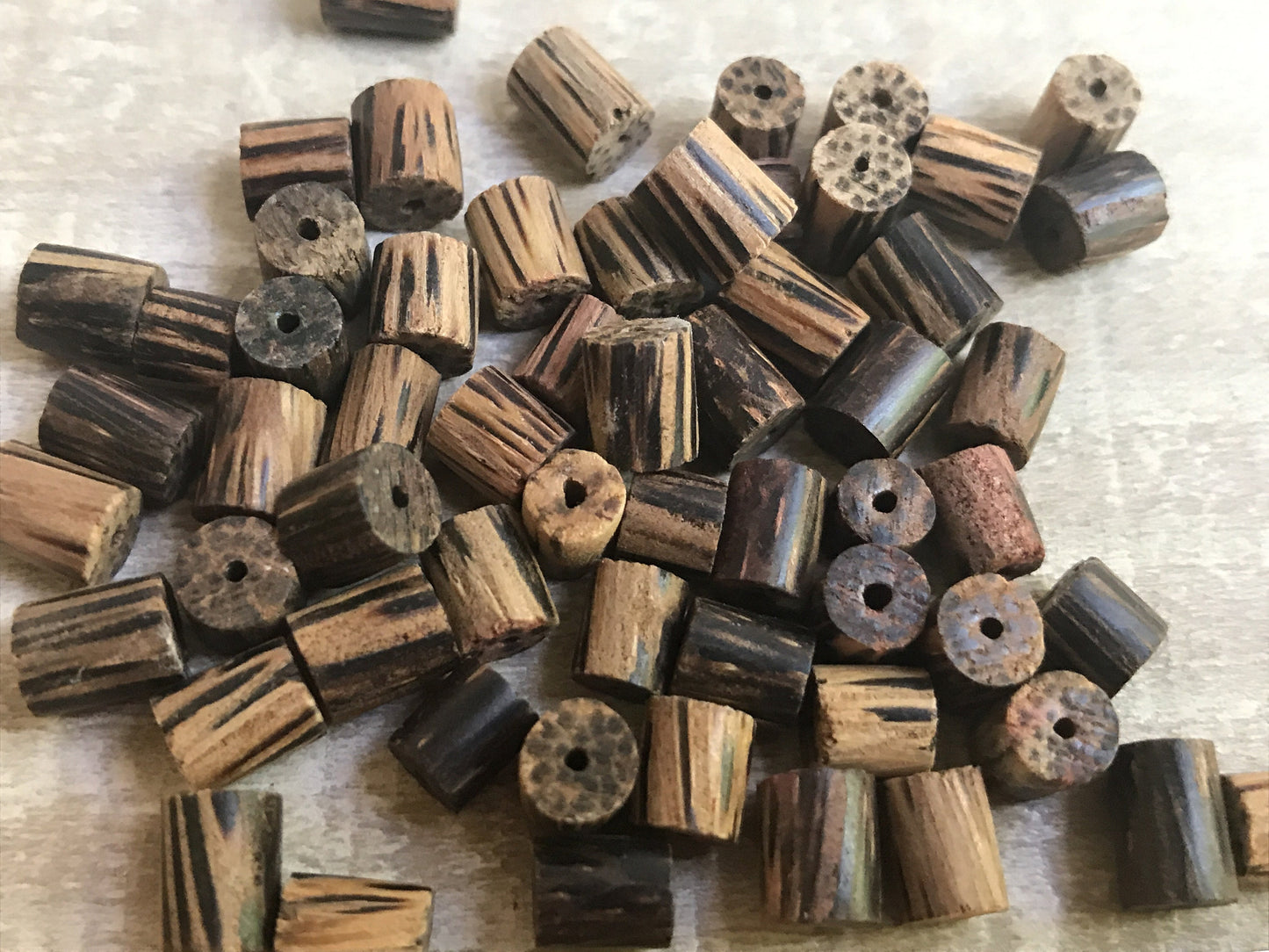 One dozen small unique wood vintage beads - approx. 6 mm each