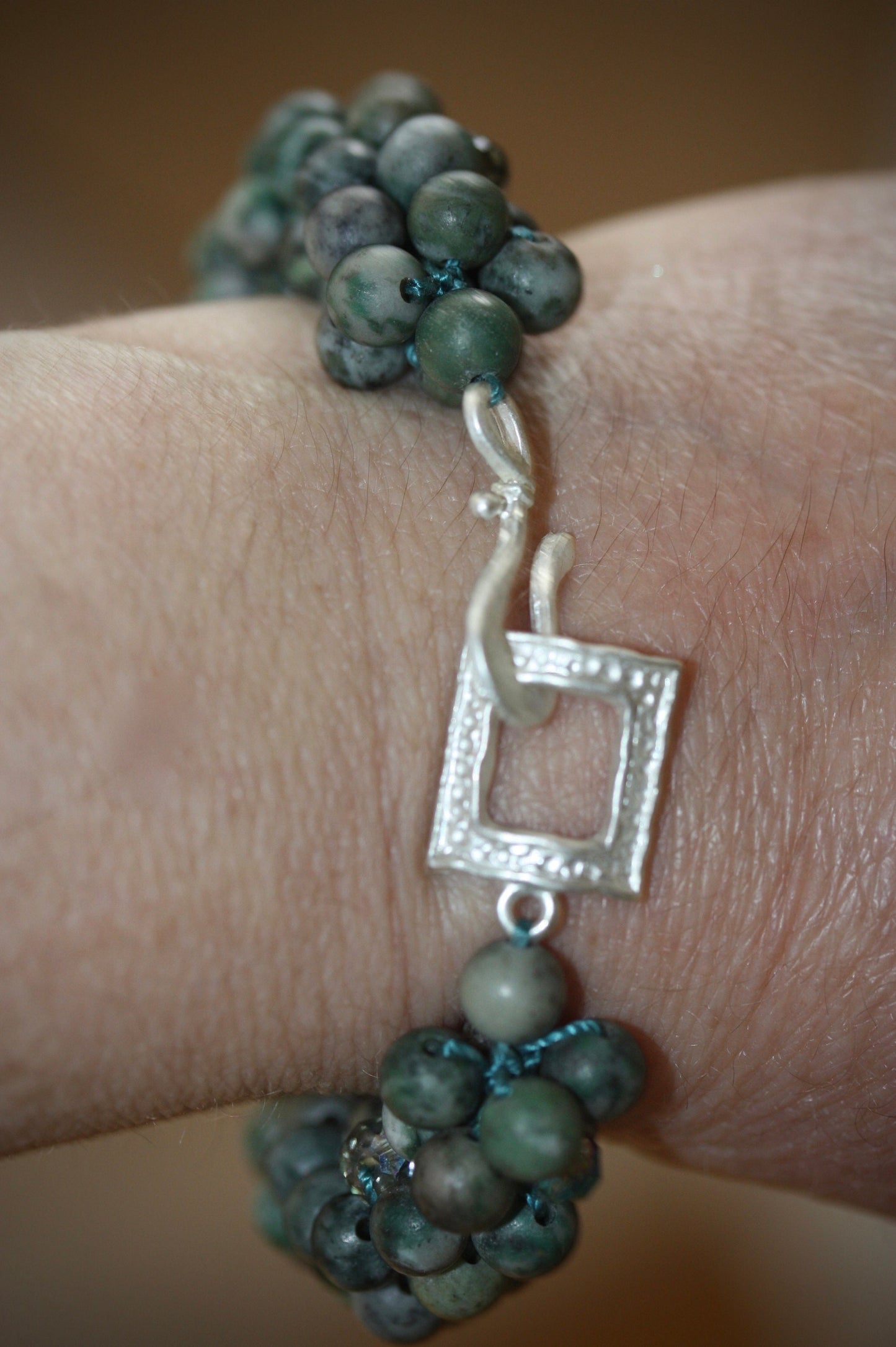MIXED MEDIA bead crochet bracelet - Ching Hai Jade, crystal, glass, metal