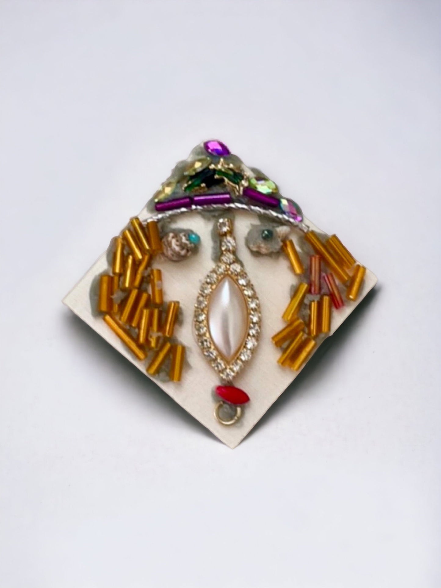 Meet "Rosemary" - Assemblage art / mixed media collage, mosaic - magnet, pin, necklace pendant or Christmas ornament