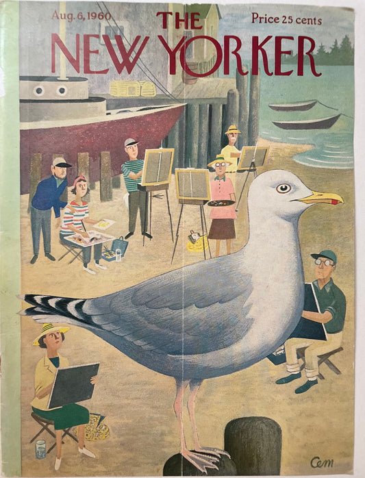 RARE: August 6, 1960 - The NEW YORKER Magazine original cover - artists painting a seagull at the beach - Please read description