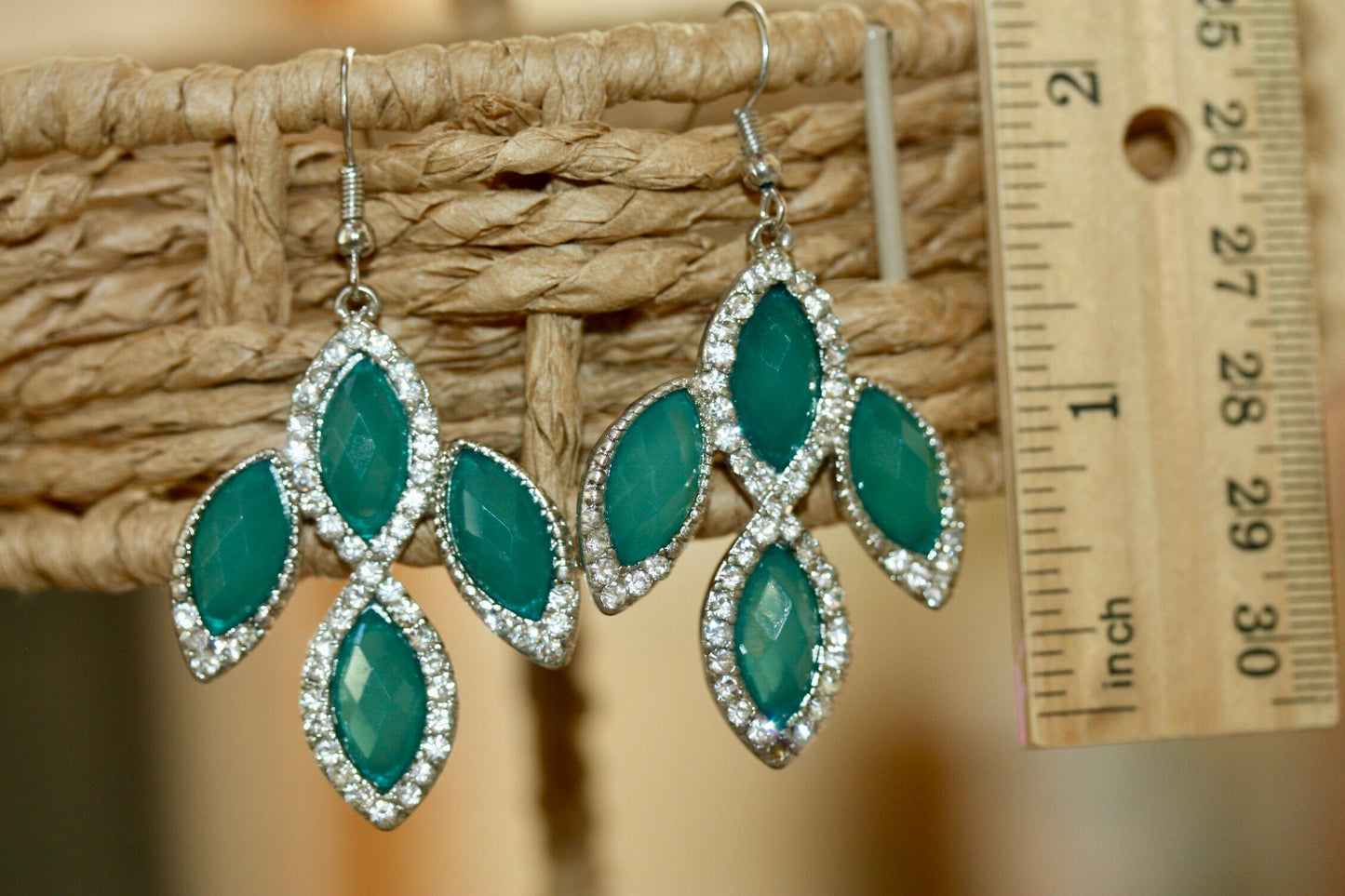 Turquoise and rhinestone vintage dangle earrings
